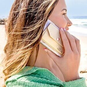 Ellie NEW Gold Phone Pocket RFID Crossbody Card Case Purse Strap Vegan #84A